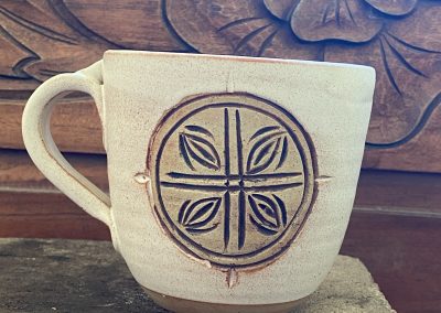 White pottery mug