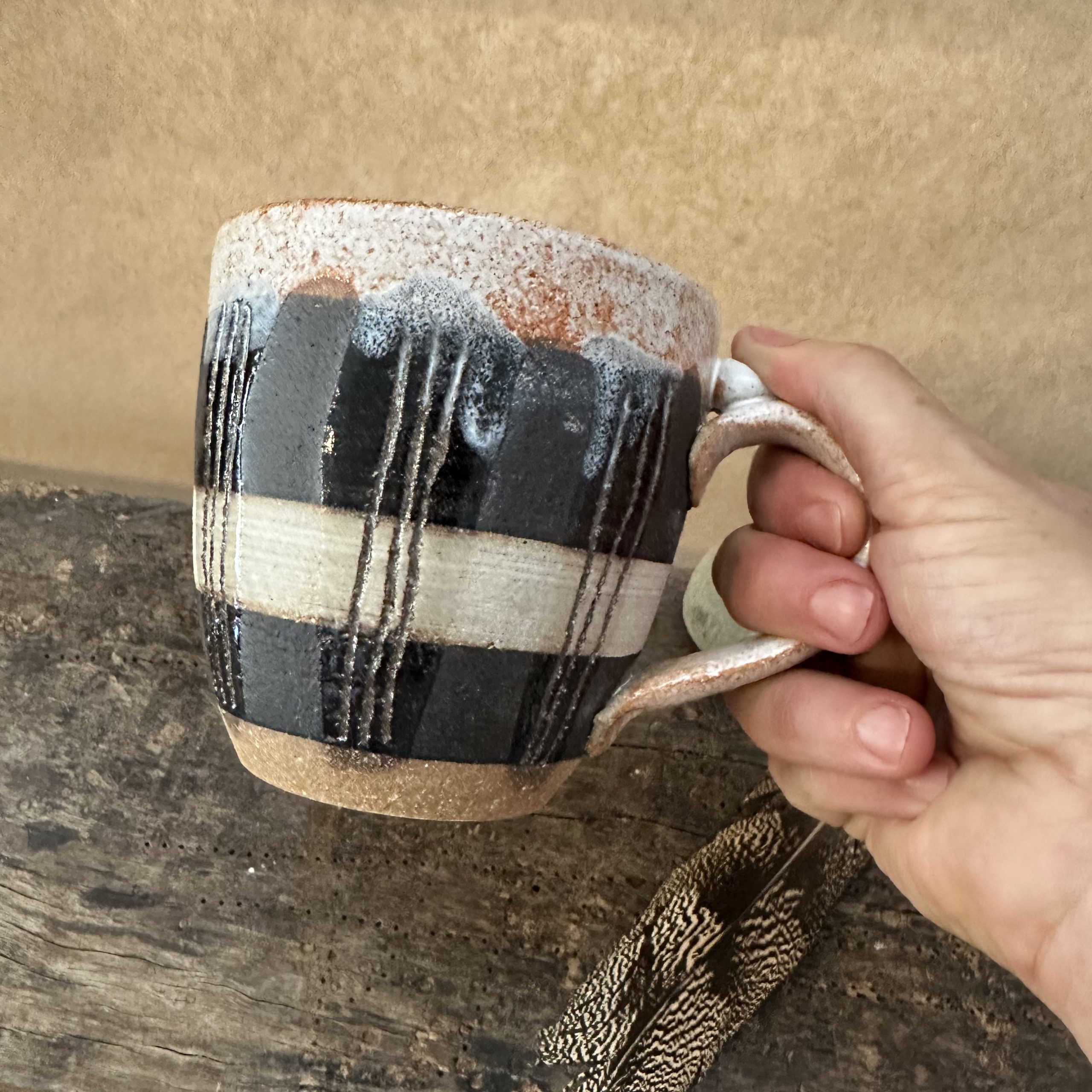 Large Tartan Mug | Sandstone and Matte Black - Image 2