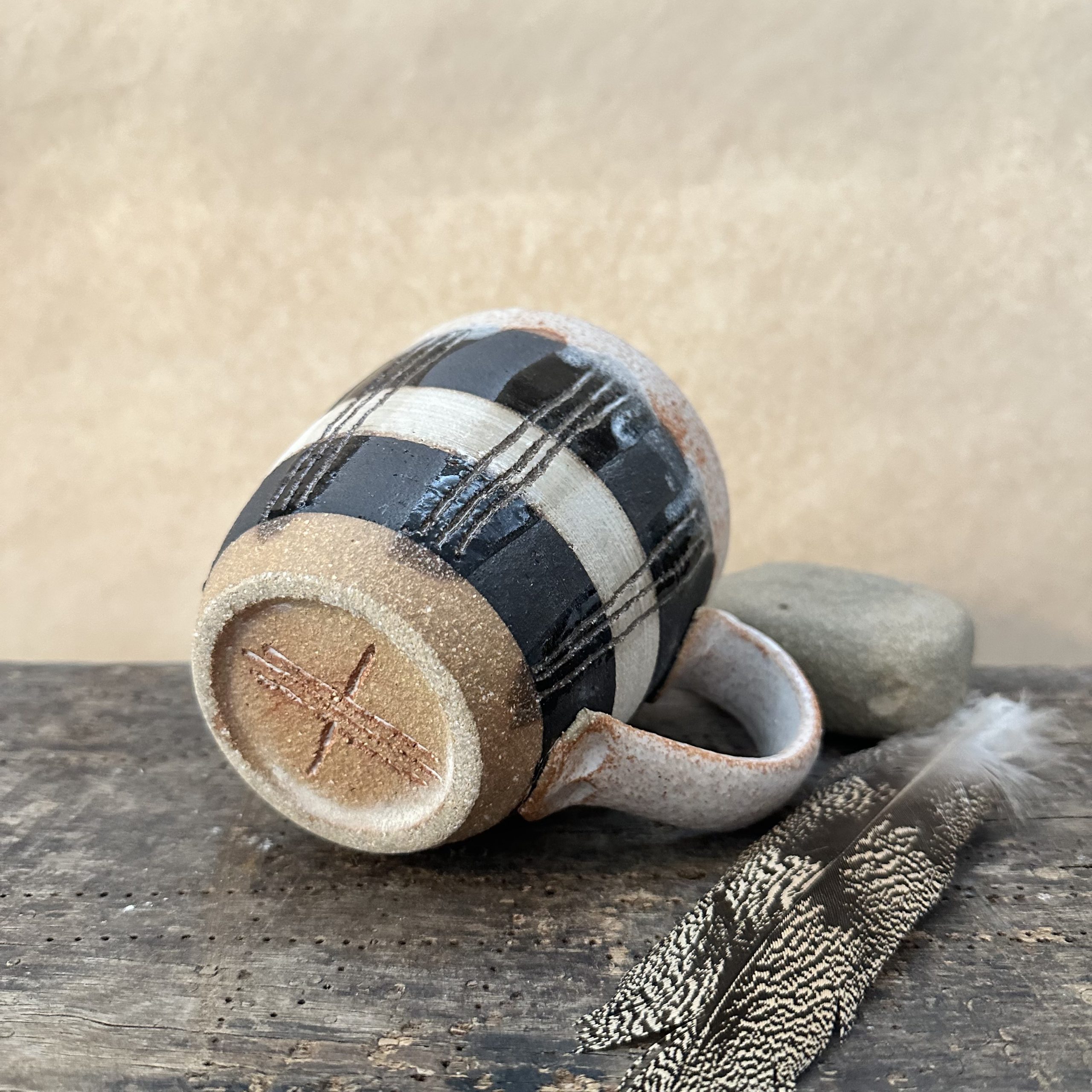 Large Tartan Mug | Sandstone and Matte Black - Image 3