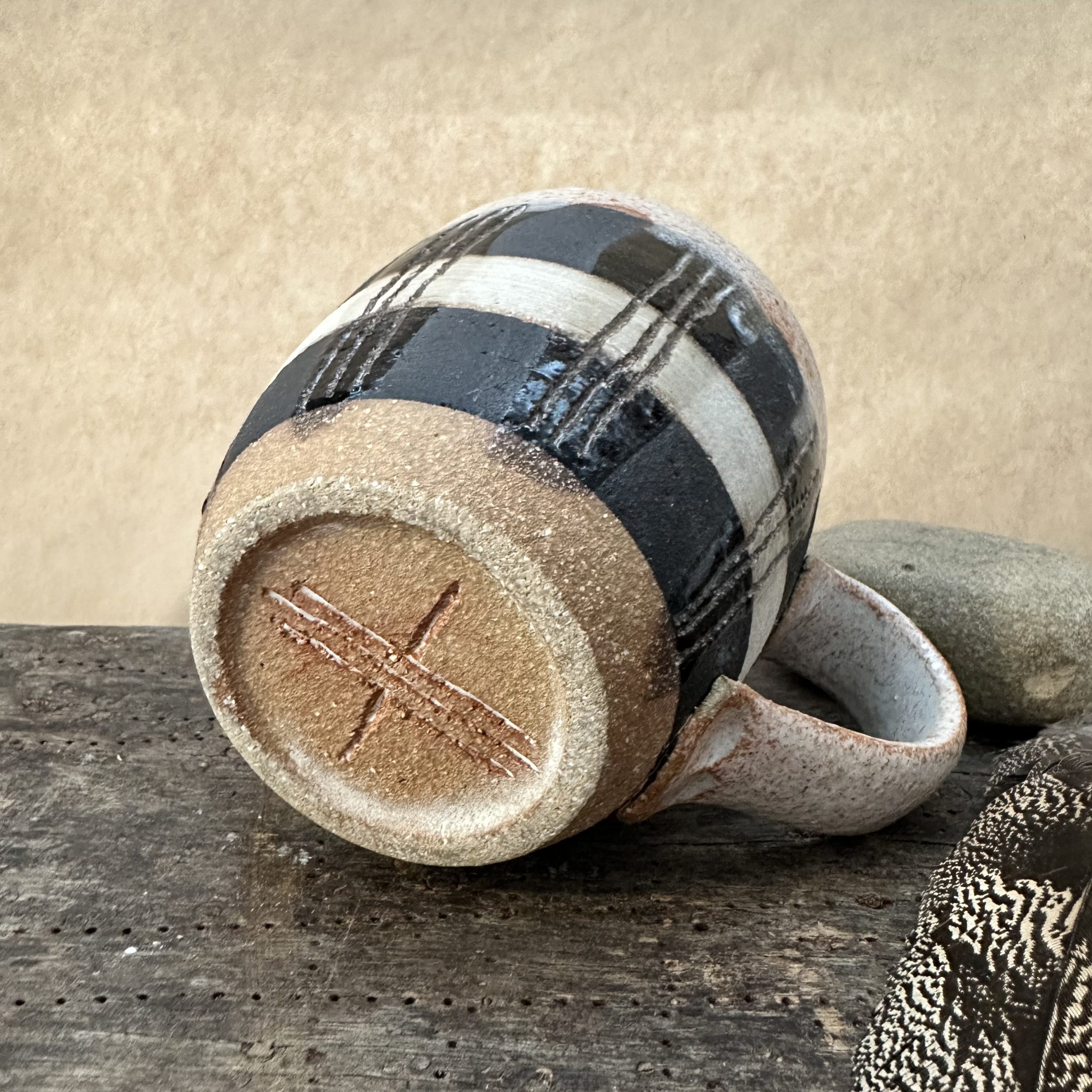 Large Tartan Mug | Sandstone and Matte Black - Image 5