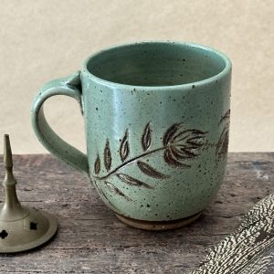 Large Mug | Carved Plant | Green Earth