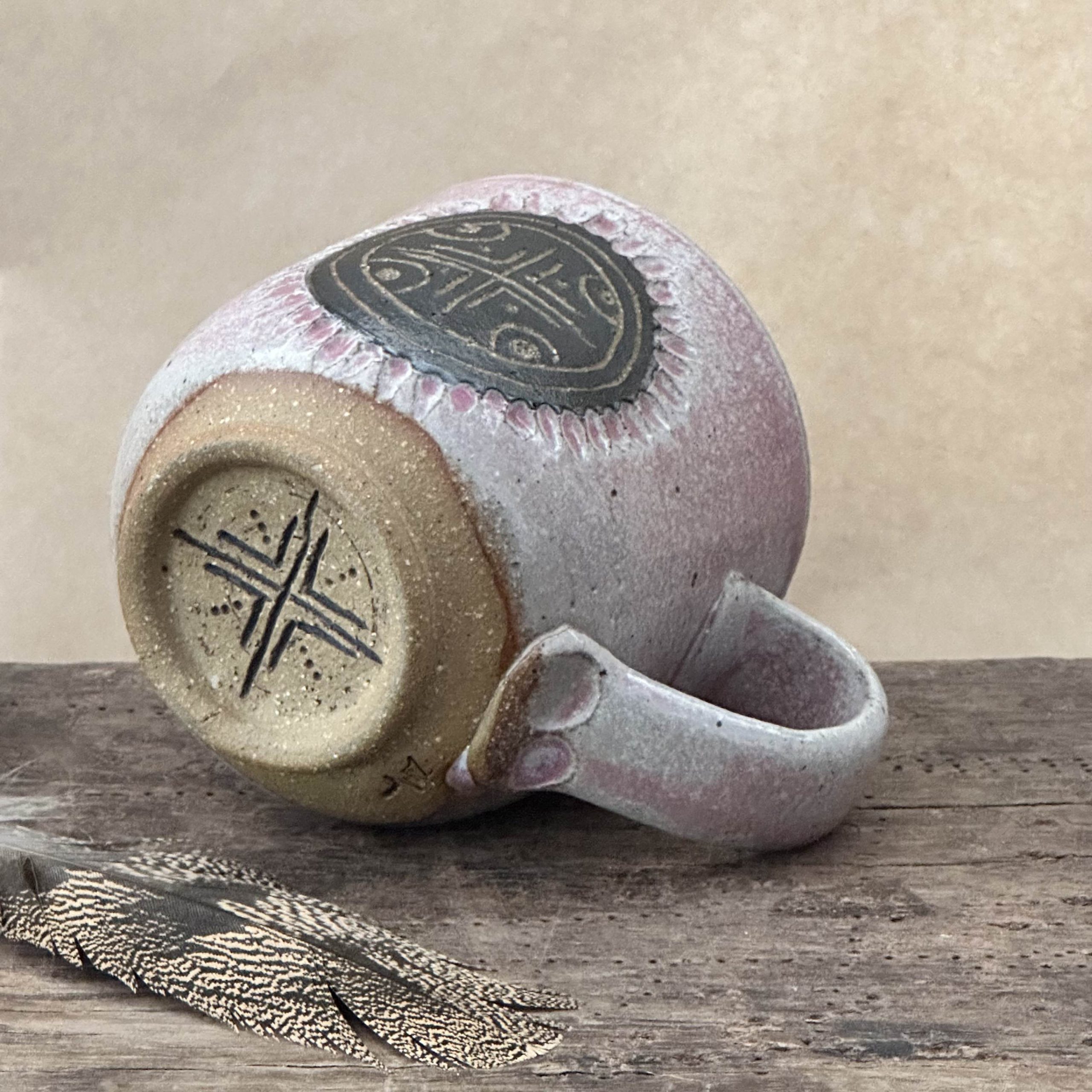 BAZIC MUG | DUSKY PINK GLAZE | CARVED SHEILD - Image 3