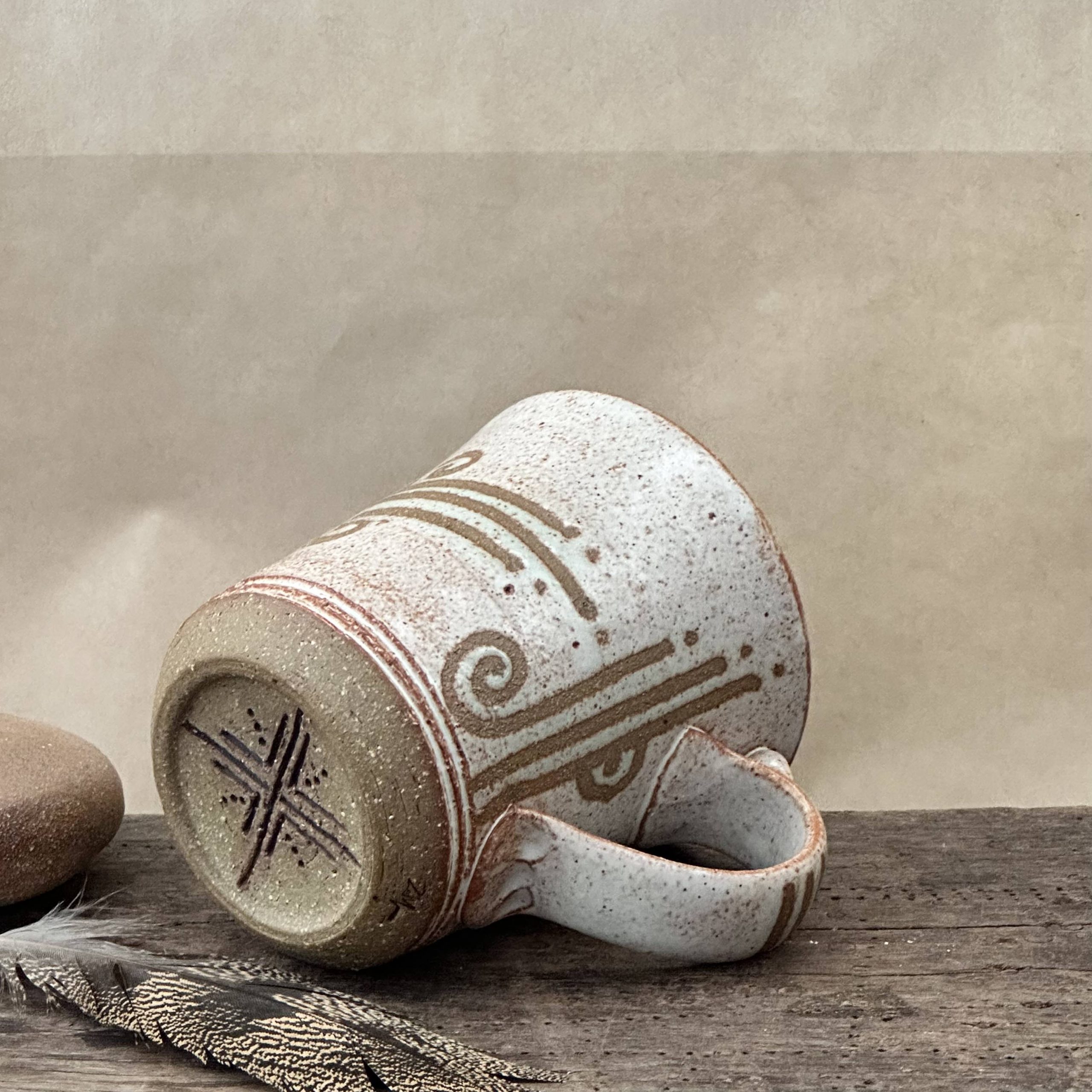 ZENITH MUG | SANDSTONE GLAZE | TRIBAL DESIGN WITH MATTE BLACK SHEILD - Image 2