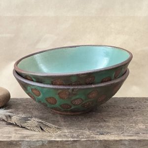 PAIR OF BOWLS | GREEN EARTH | DOTS